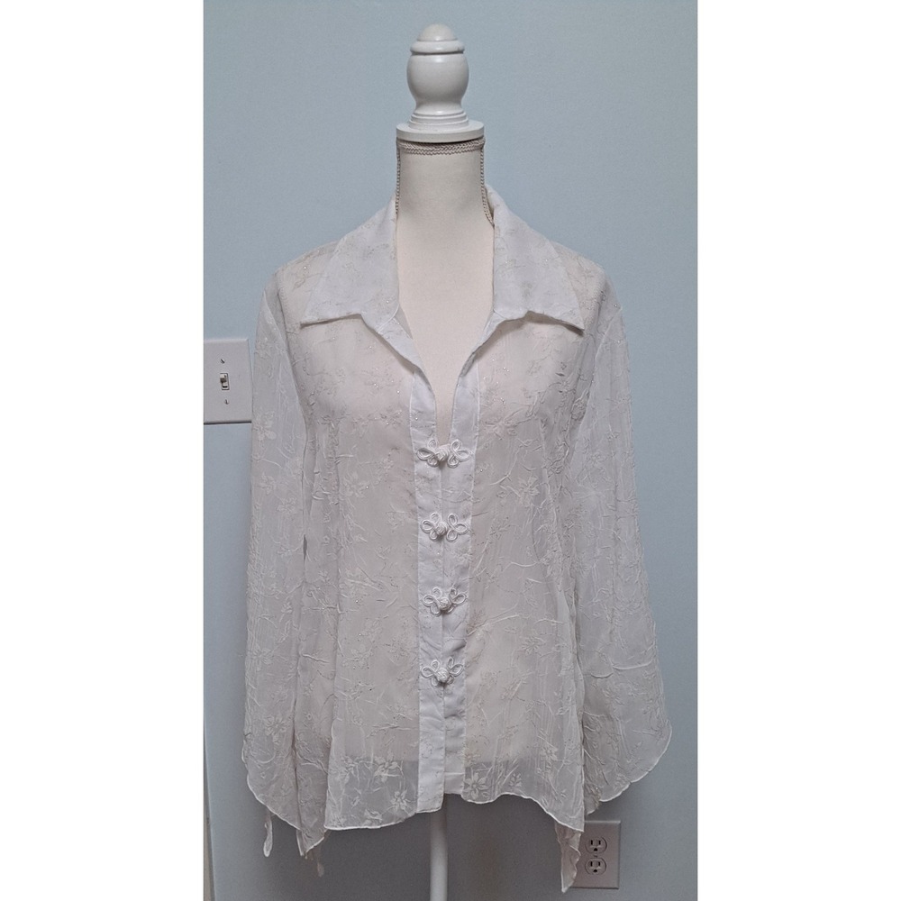 Vintage Women's Another Thyme White Sheer Sparkle Blouse Whimsy Fairy Sleeve